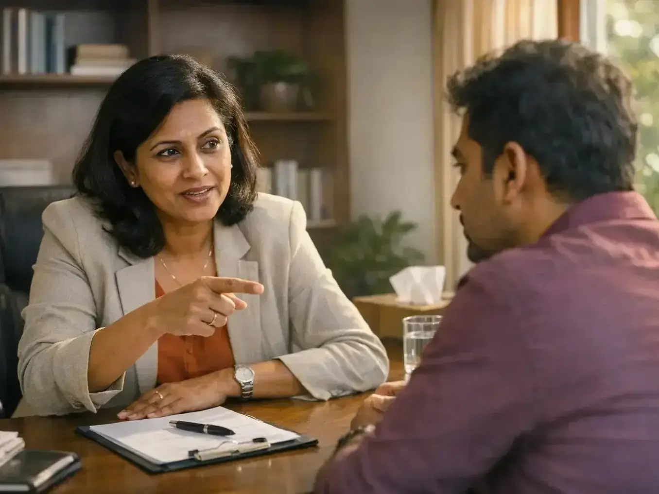 Certified clinical psychologist Ms Minna Mathew conducting mindfulness session with client