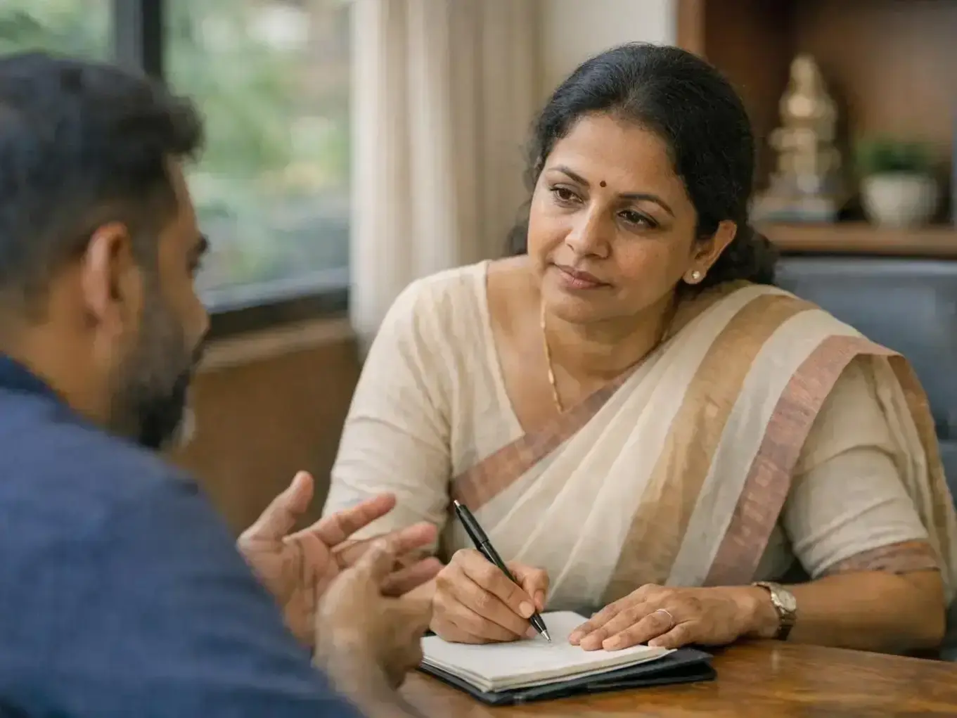 Stress relief techniques demonstration during anxiety counselling in Edattala Kerala